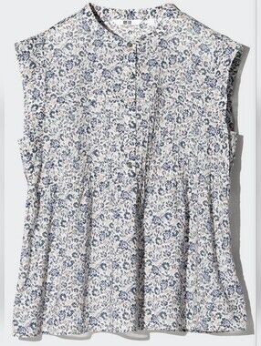 Uniqlo 100% Cotton Floral Button-Front Sleeveless Top